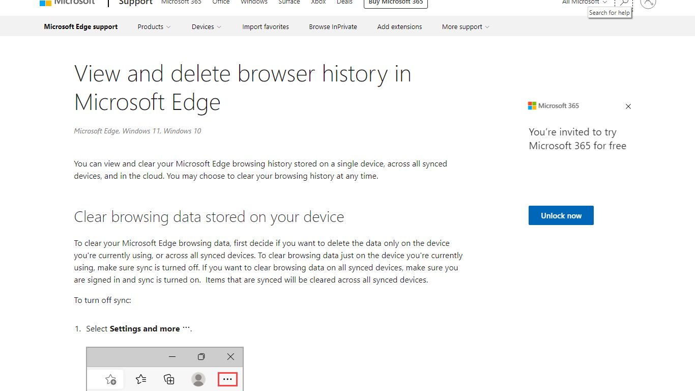 View and delete browser history in Microsoft Edge